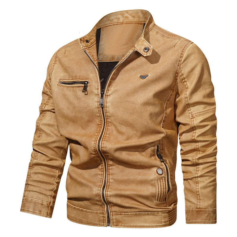 Men's denim pilot-style jacket with fitted cut, zip pockets, and quilted details Mune Fashion