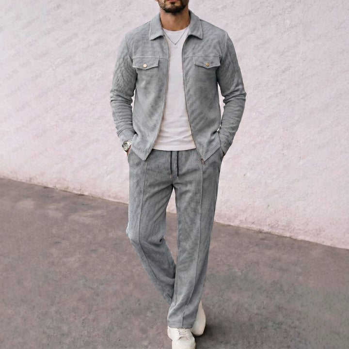 Men's structured zip jacket with waffle texture chest flap pockets and full-length zipper Mune Fashion