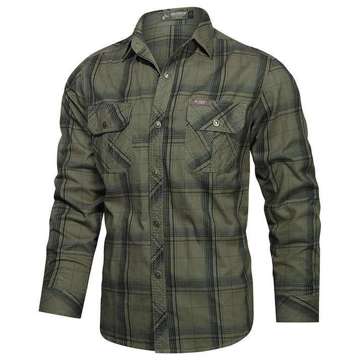 Men's checked cotton flannel shirt with chest pockets and classic button placket Mune Fashion