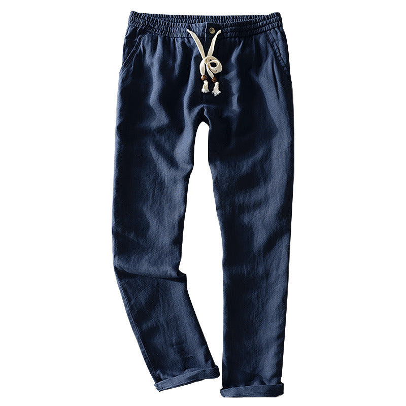 Women's linen pants with elastic waistband, drawstring, and straight leg Mune Fashion