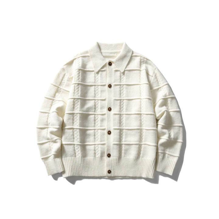 Men's textured cardigan with shirt collar and full button placket Mune Fashion