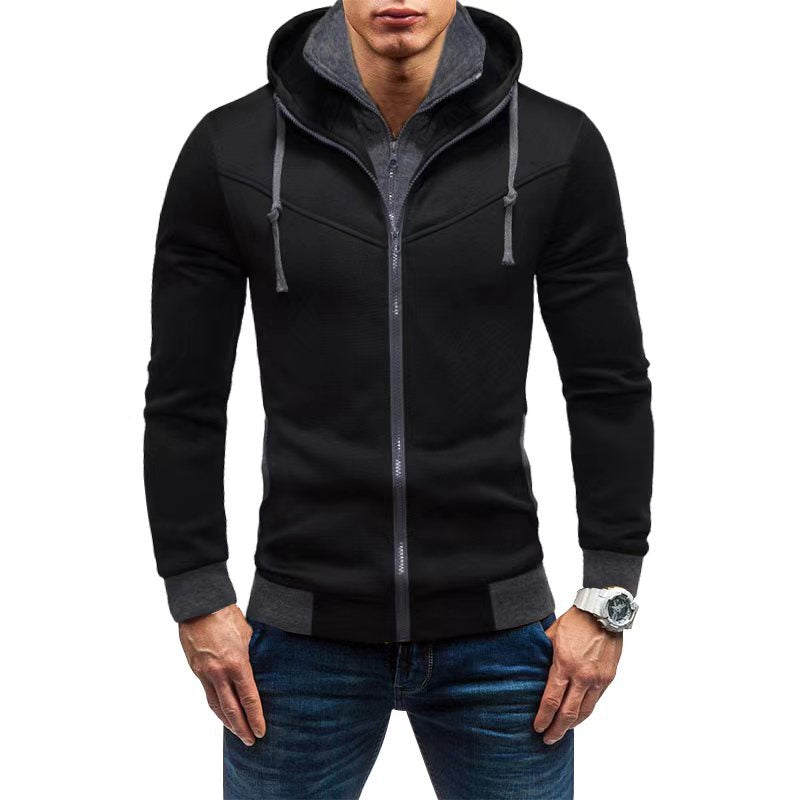Men's Slim-Fit Hoodie Jacket with Concealed Zipper Double Collar and Contrasting Cuffs Mune Fashion