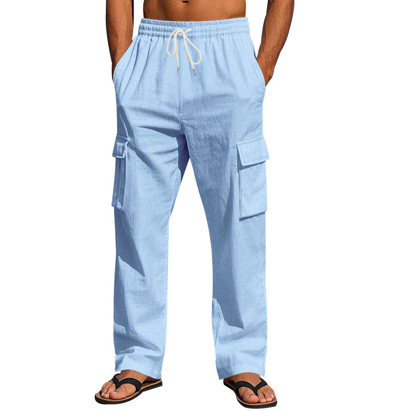 Men's light cargo pants in resort look with elastic drawstring, multiple pockets and straight leg Mune Fashion