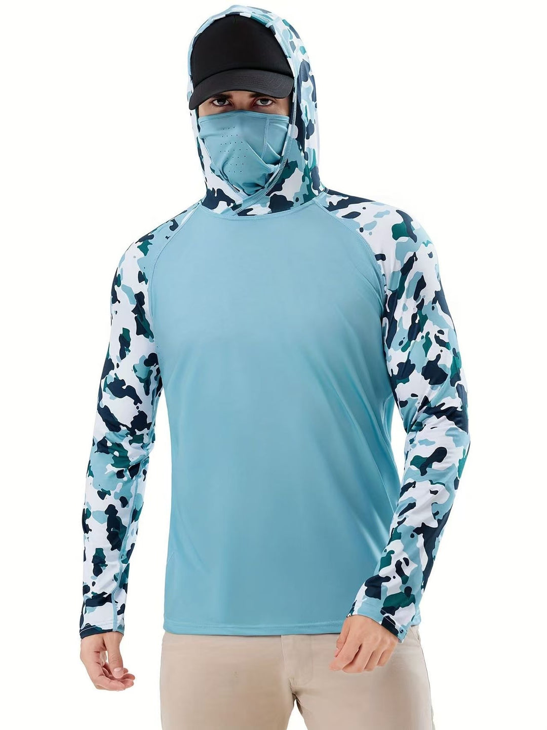 Men's sporty functional shirt with hood and face protection