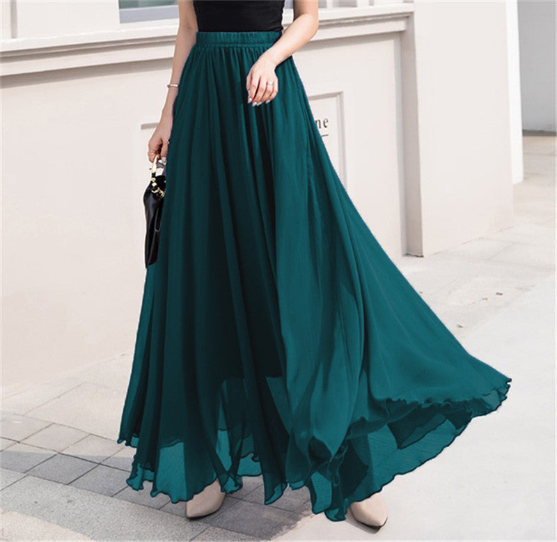 Women's maxi chiffon skirt with elastic waistband and flowy A-line Mune Fashion