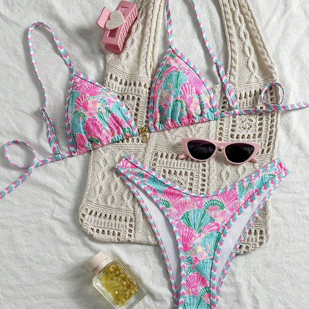 Women's Triangle Bikini Set with trendy shell pattern Mune Fashion