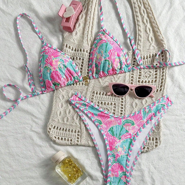 Women's Triangle Bikini Set with trendy shell pattern Mune Fashion