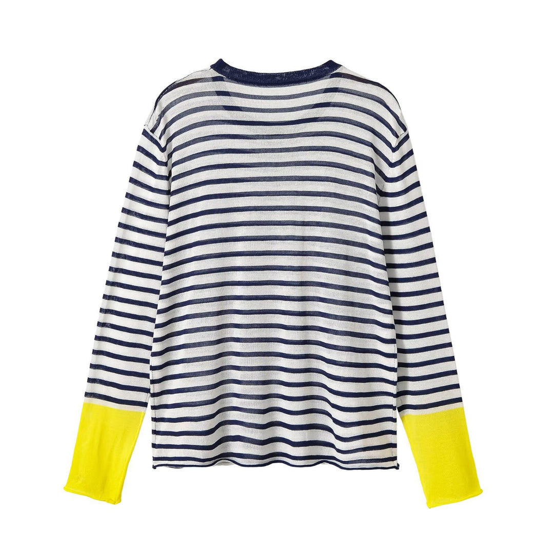Women’s fine knit long sleeve with maritime stripes and contrasting sleeves Mune Fashion