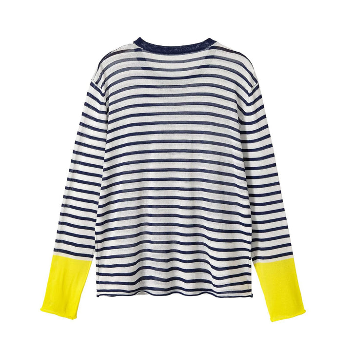 Women’s fine knit long sleeve with maritime stripes and contrasting sleeves Mune Fashion