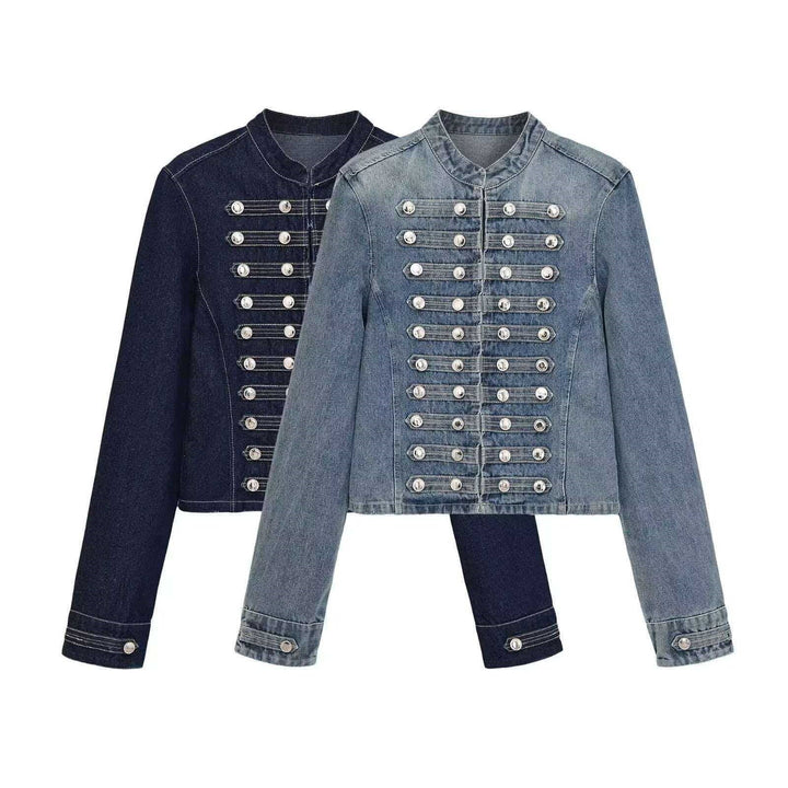 Women’s denim jacket in military style with row buttons and stand-up collar Mune Fashion