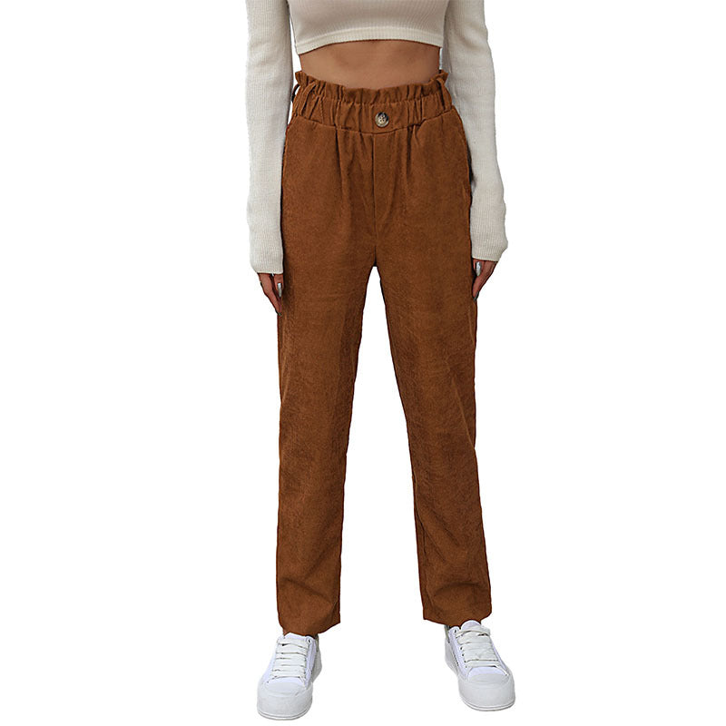 Women Casual Corduroy Pants with High Waist Mune Fashion