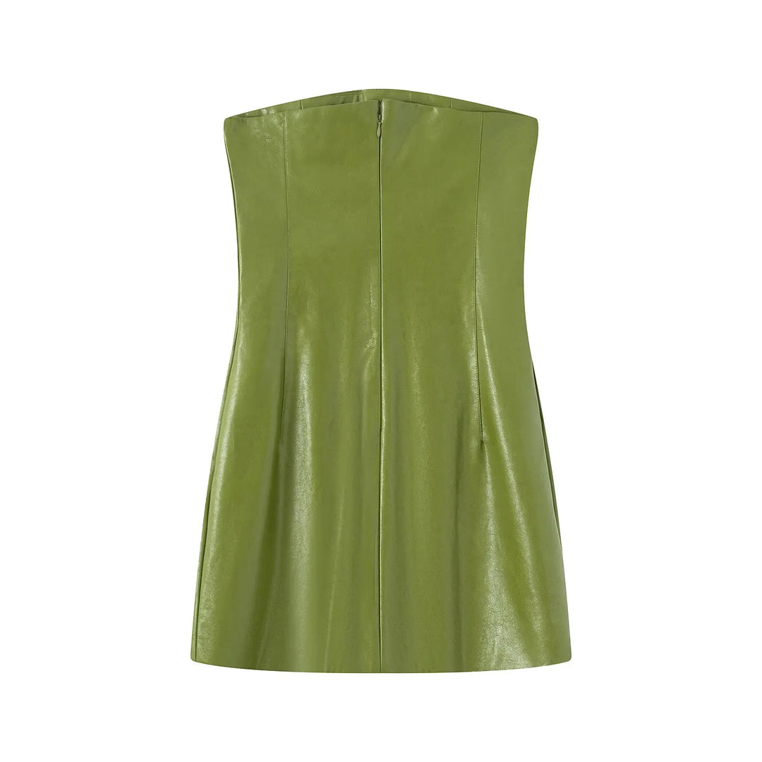 Women's tailored faux leather two-piece set jacket with high stand-up collar and pencil skirt Mune Fashion
