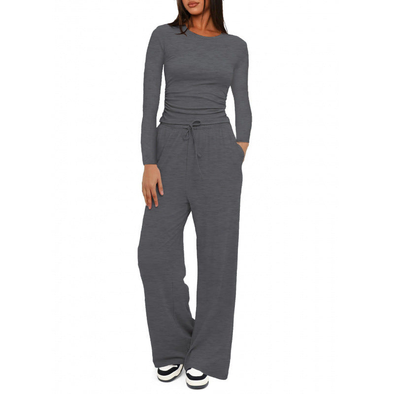 Women's Relaxed Leisure Pants with Extra Wide Leg, Elastic Waistband and Drawstring Mune Fashion