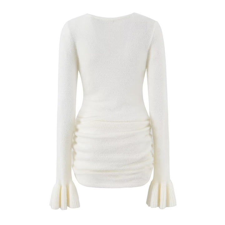 Women's figure-hugging fine knit sweater with gathered waist and flounce sleeves Mune Fashion