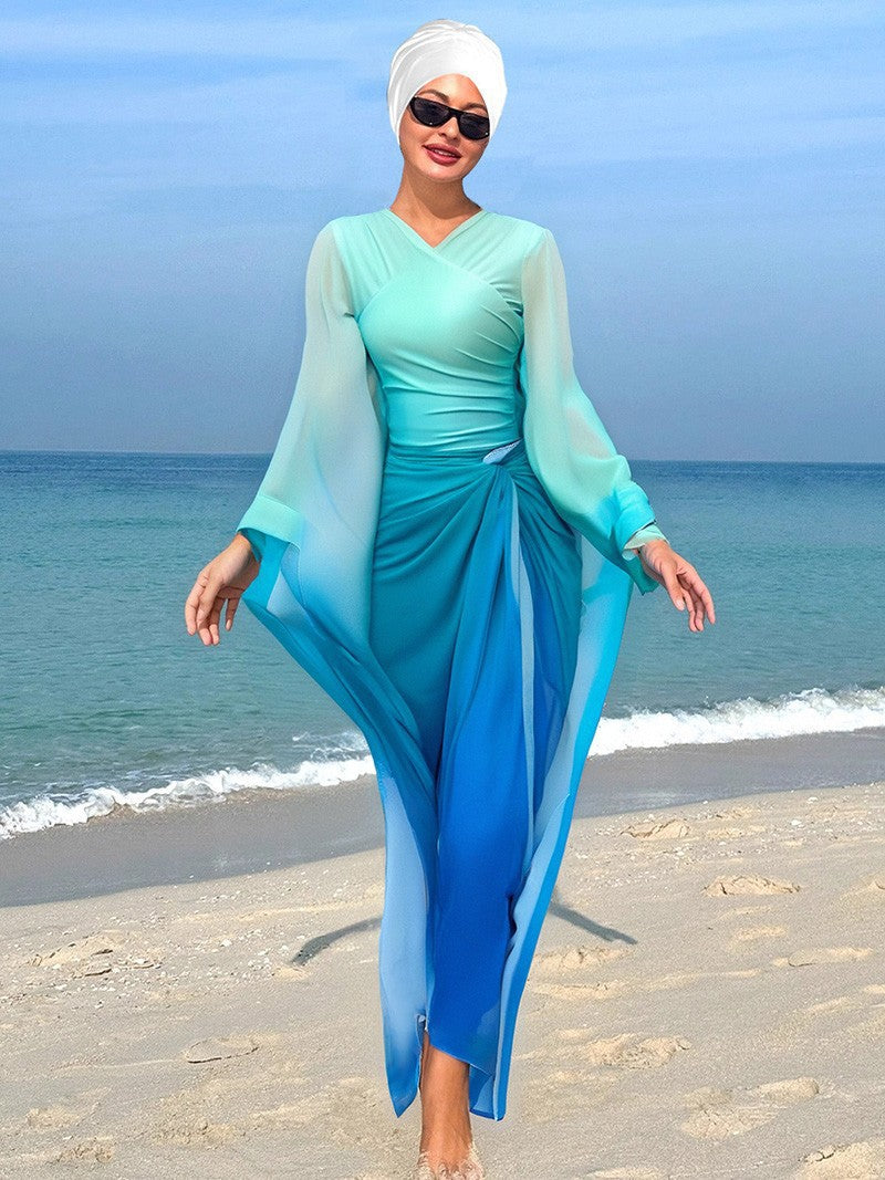 Women Elegant Beach Dress with Flowing Sleeves Mune Fashion