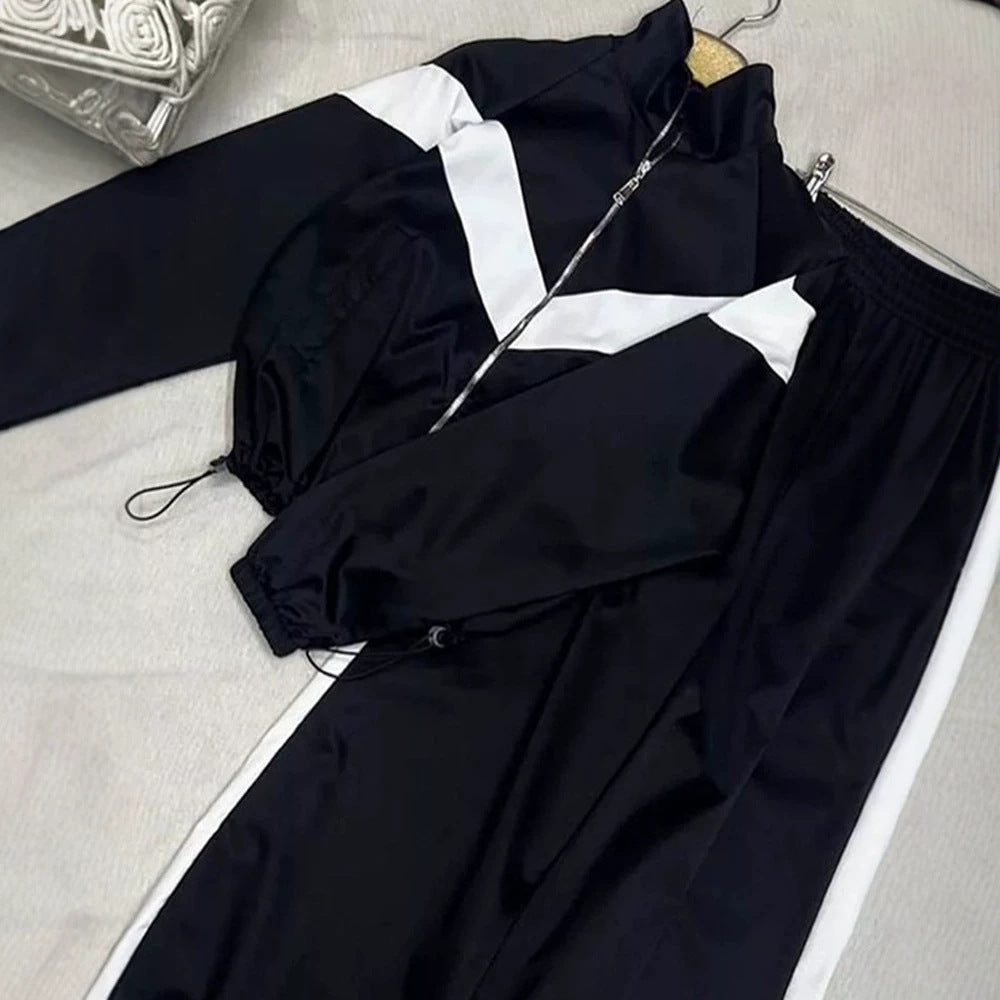 Women's Retro Tracksuit with Zip Jacket and Elastic Waist Pants Mune Fashion