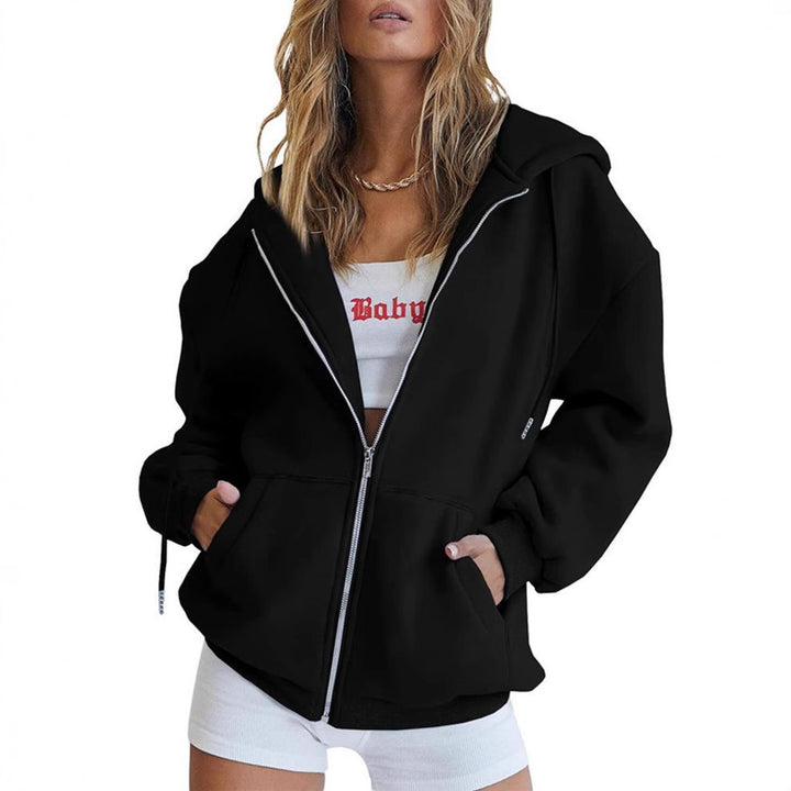 Women's Oversize Zip Hoodie with Hood Kangaroo Pockets and Soft French Terry Mune Fashion
