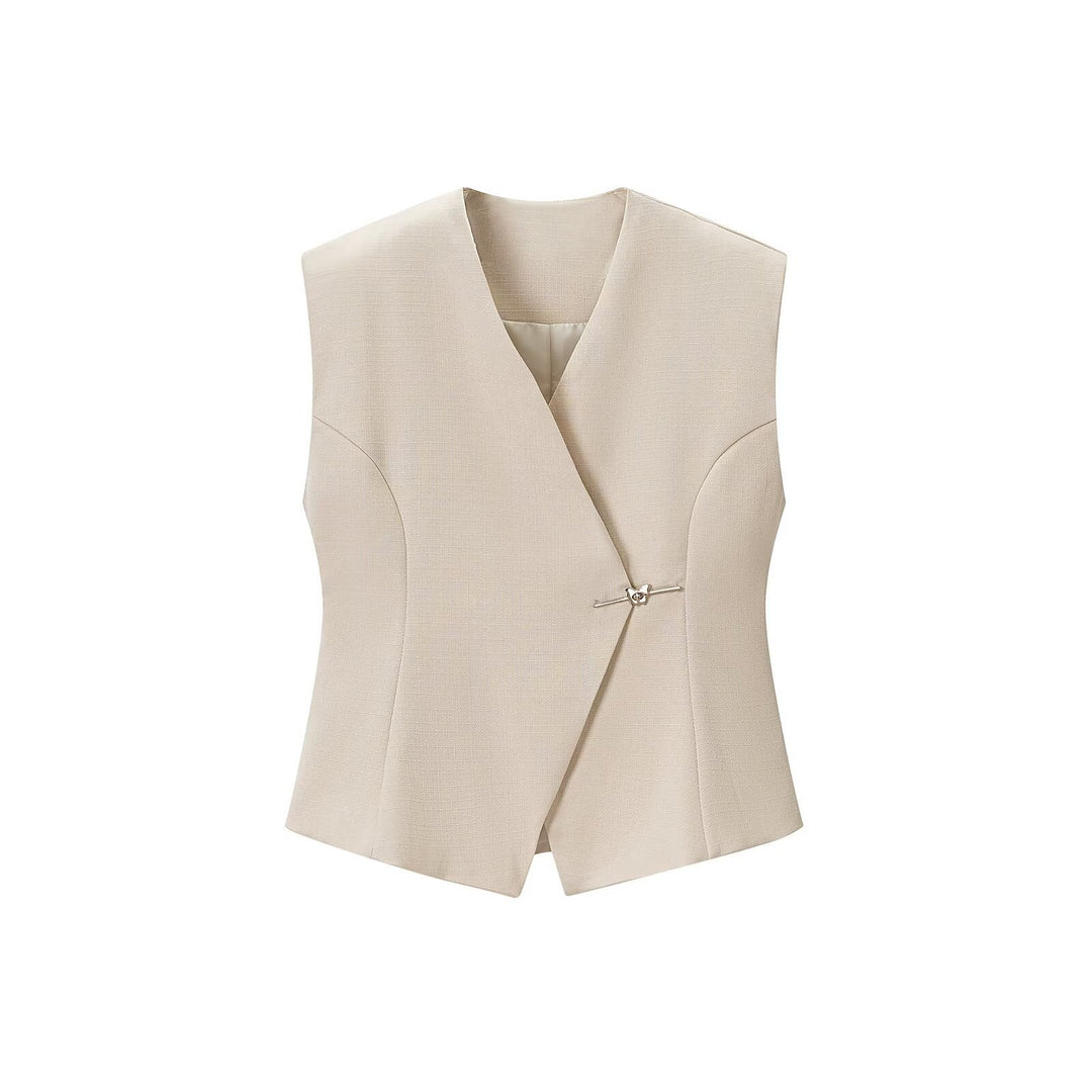 Women tailored sleeveless blazer vest with asymmetrical overlap