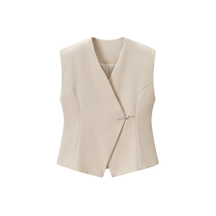 Women tailored sleeveless blazer vest with asymmetrical overlap