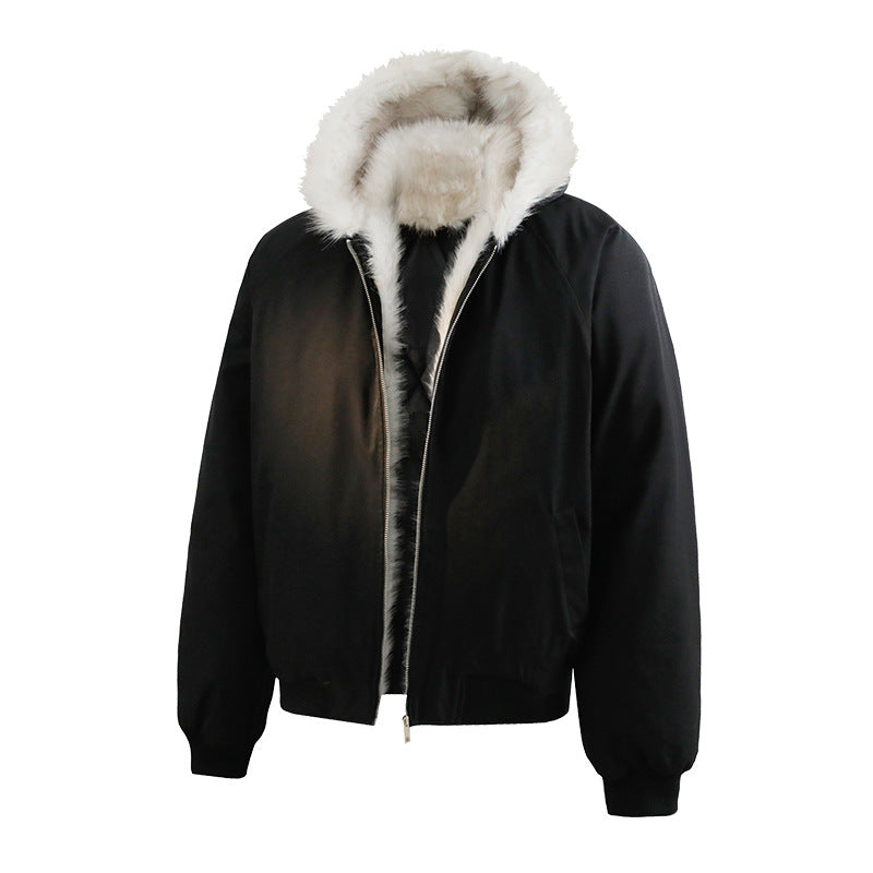 Men's quilted hooded bomber jacket in oversized look with contrasting faux fur lining Mune Fashion