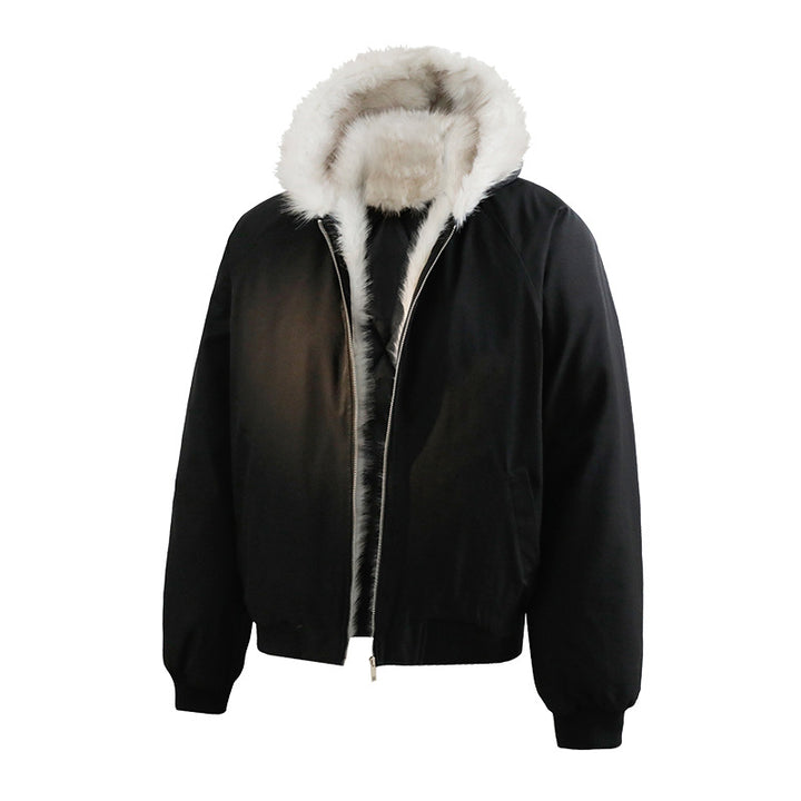 Men's quilted hooded bomber jacket in oversized look with contrasting faux fur lining Mune Fashion