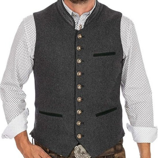 Men's traditional waistcoat made of wool blend with stand-up collar and decorative buttons Mune Fashion
