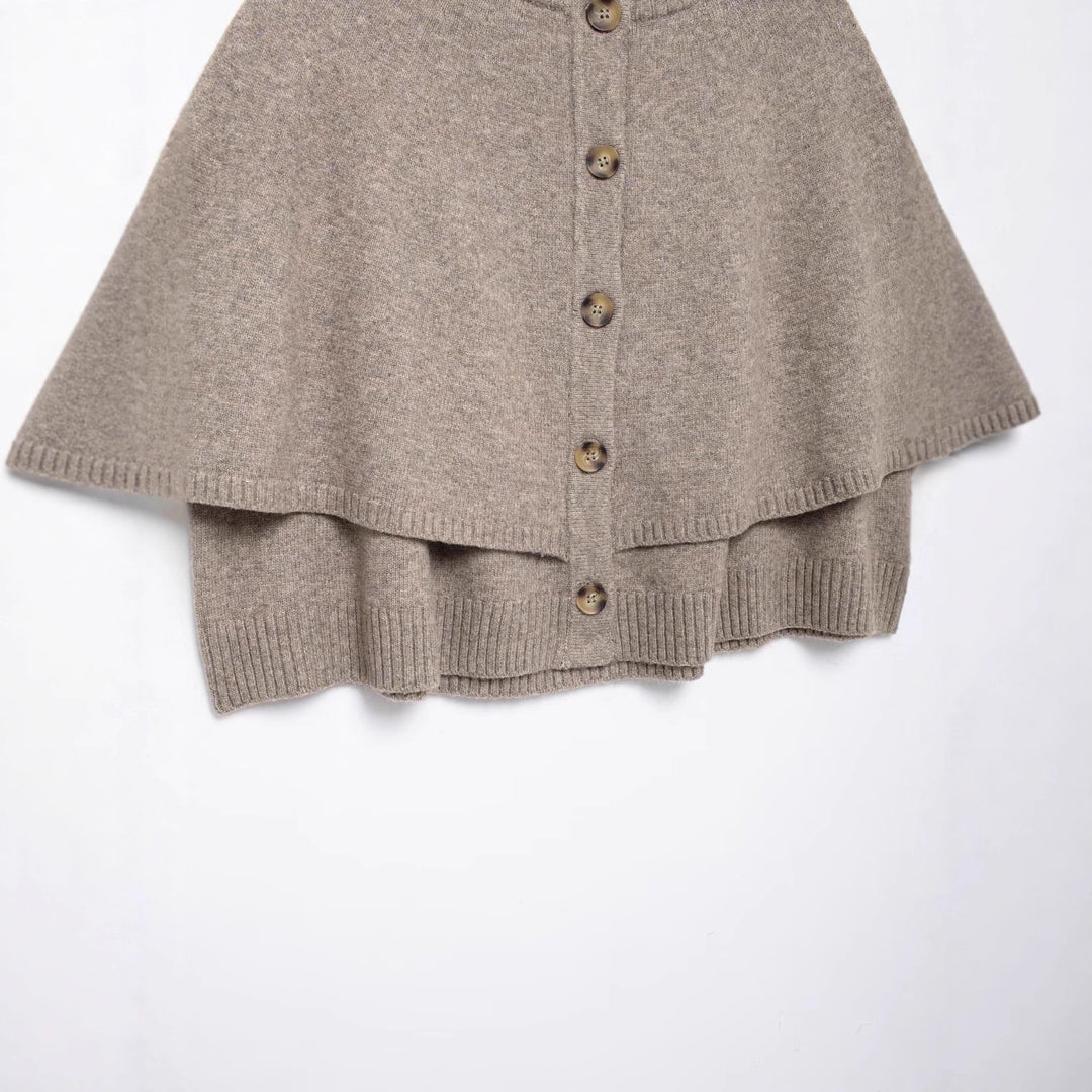 Women's cape cardigan with full button placket and double-layered hem Mune Fashion