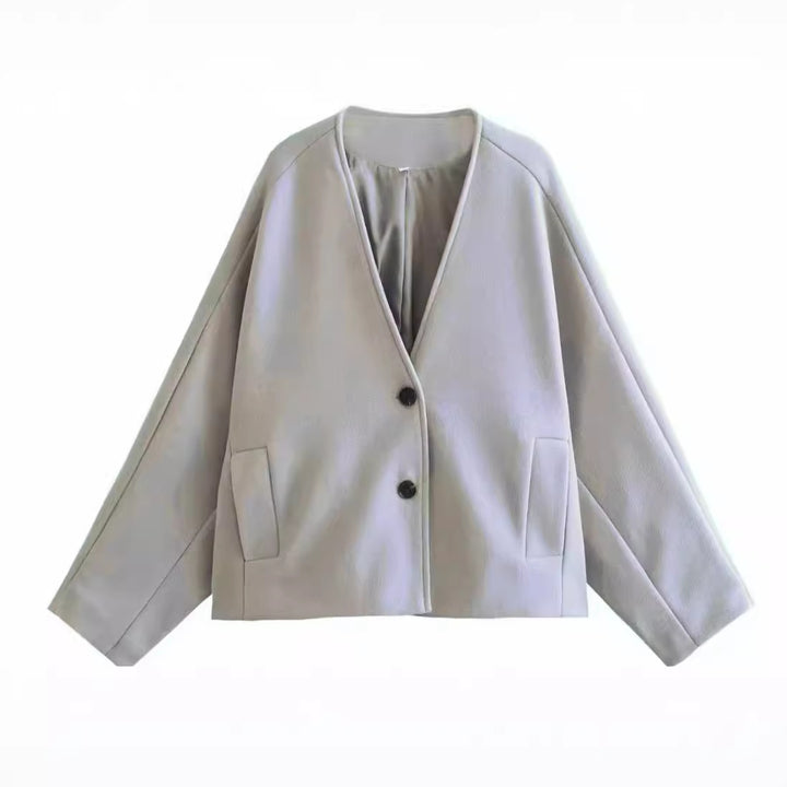 Women's Oversized Short Jacket made of Wool Blend with Boxy Silhouette and Balloon Sleeves Mune Fashion