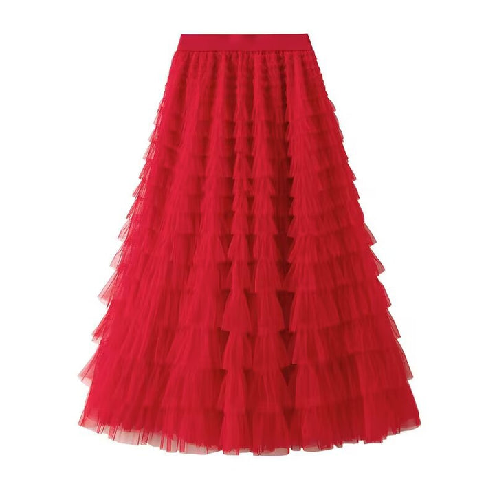 Women's layered tulle midi skirt with elastic waistband and ruffles Mune Fashion