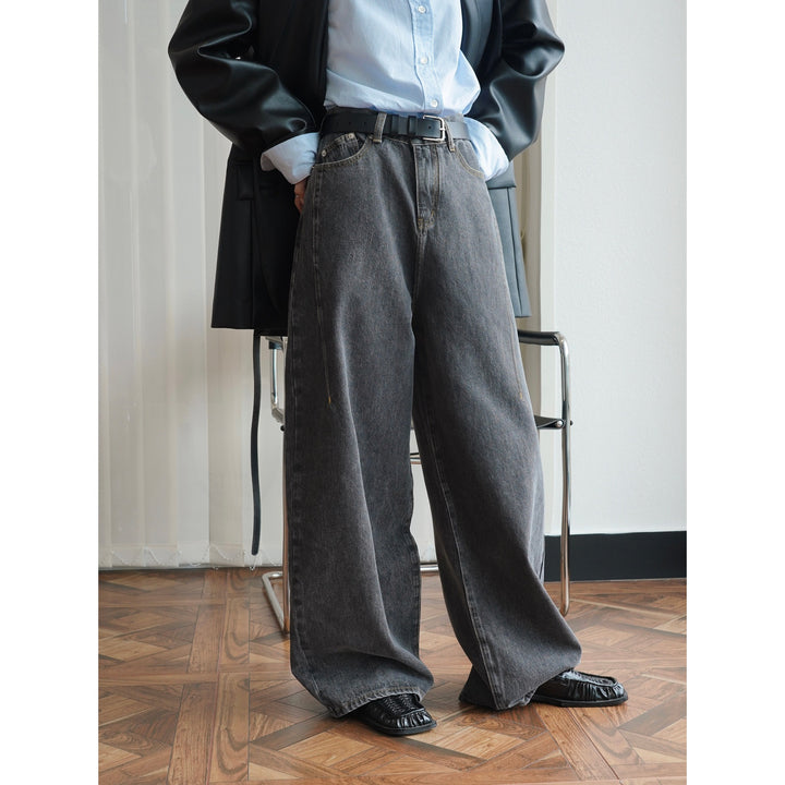 Women Extra Wide High-Waist Denim Baggy Culotte with Deep Crotch and Light Vintage Wash Mune Fashion