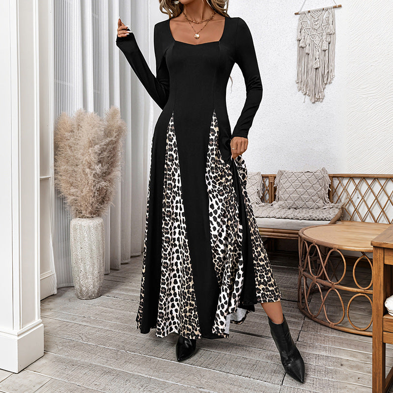 Women's maxi dress with animal print and long sleeve Mune Fashion