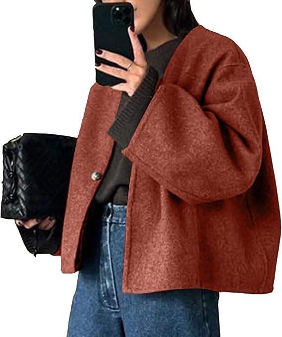 Women's cropped oversized wool jacket with boxy cut and single-button closure Mune Fashion