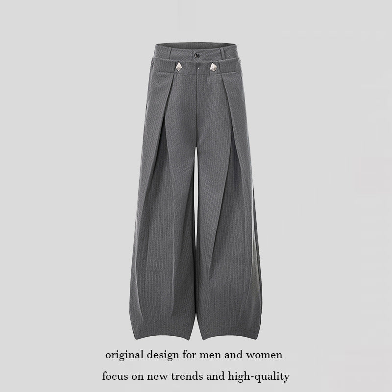 Women Wide High-Waist Culotte Pants with Distinct Pleating and Decorative Button Details Mune Fashion