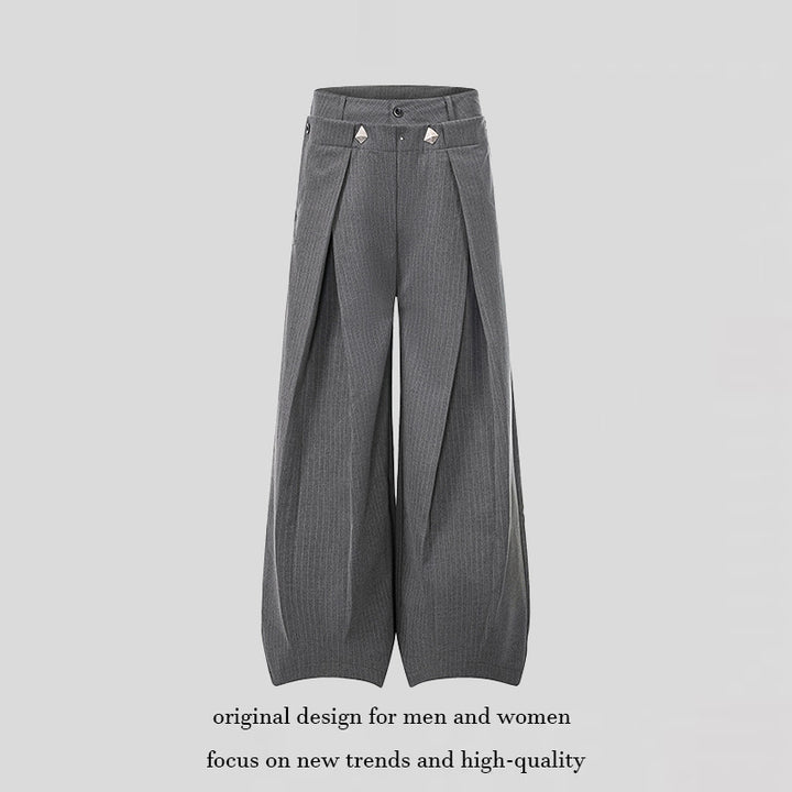 Women Wide High-Waist Culotte Pants with Distinct Pleating and Decorative Button Details Mune Fashion