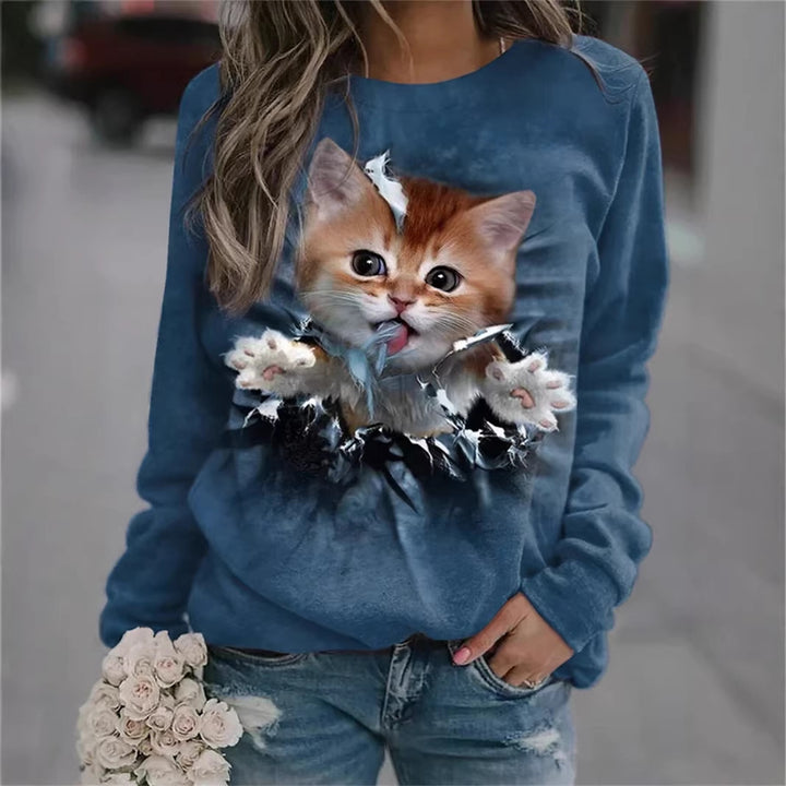 Women Cozy Oversized Fleece Pullover with Large Puppy Photo Print Mune Fashion