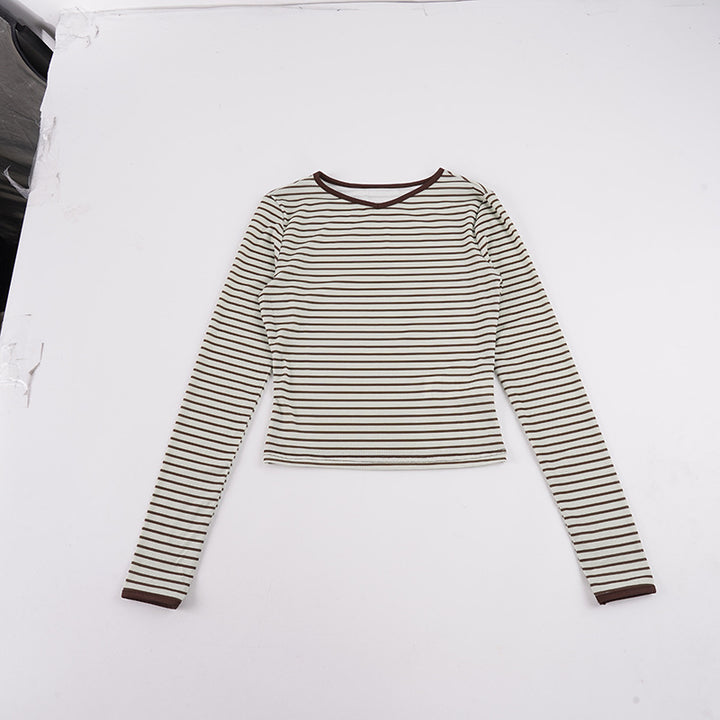 Women's Long Sleeve Fine Knit Top with Slim Fit and Fine Stripes Mune Fashion