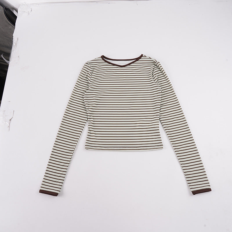 Women's Long Sleeve Fine Knit Top with Slim Fit and Fine Stripes Mune Fashion