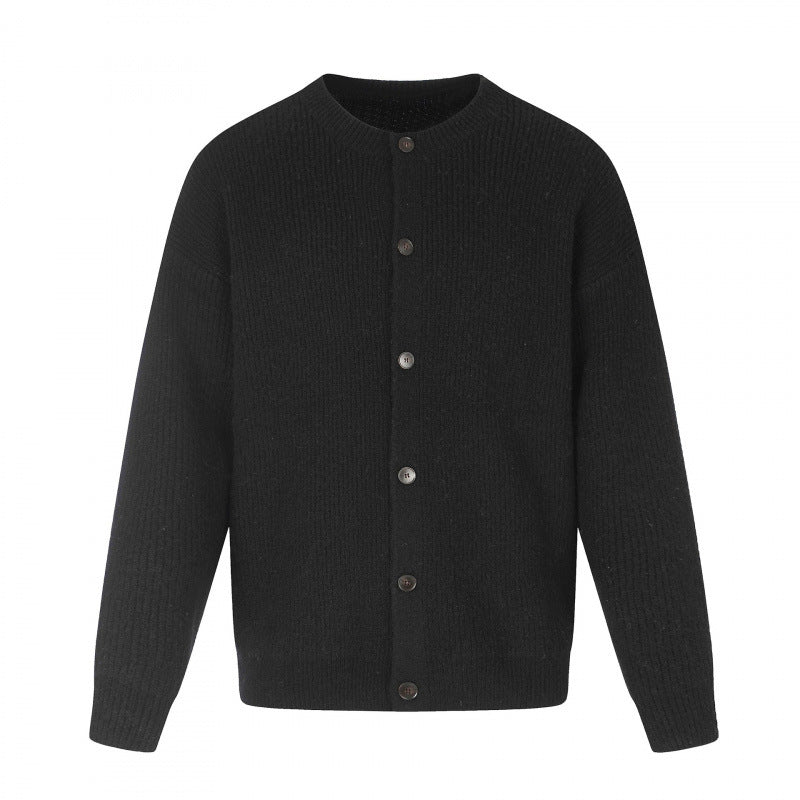 Unisex Boxy Knit Jacket with Round Neck, Continuous Button Placket and Fine Waffle Structure Mune Fashion