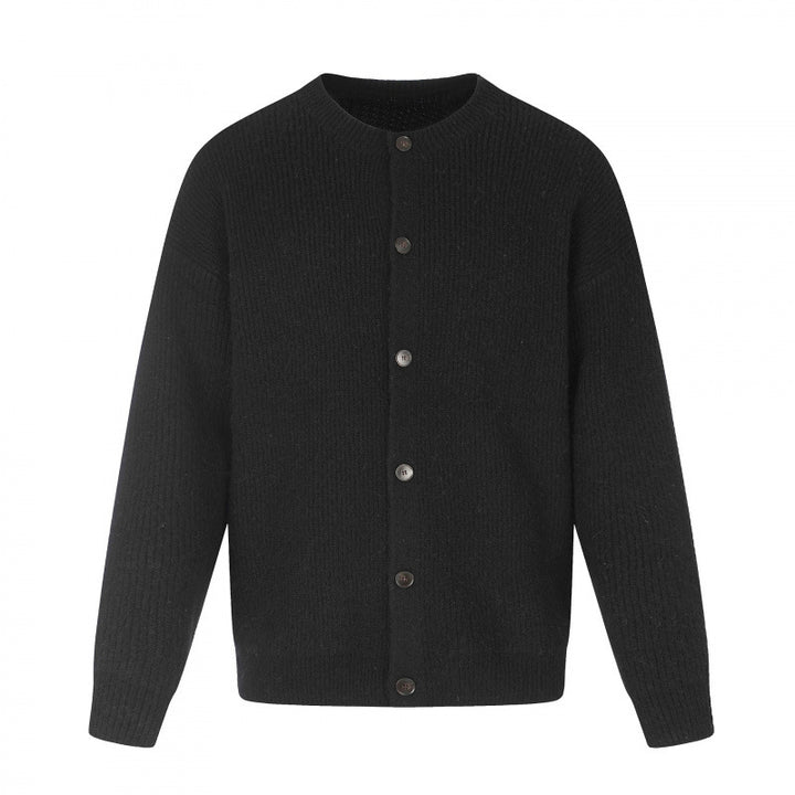 Unisex Boxy Knit Jacket with Round Neck, Continuous Button Placket and Fine Waffle Structure Mune Fashion