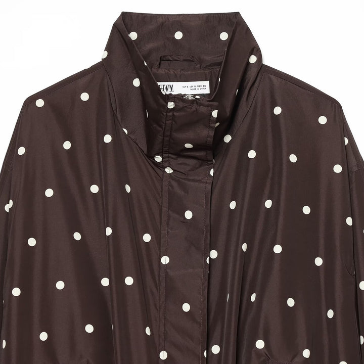 Women's Dotted Lightweight Transition Jacket with Funnel Collar and Elastic Hem Mune Fashion