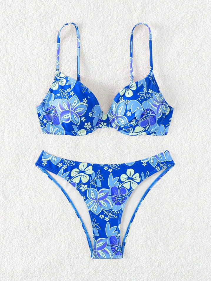 Women padded triangle bikini with floral design and adjustable straps Mune Fashion