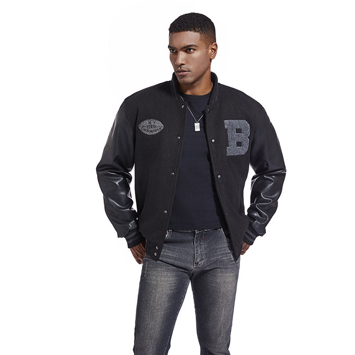 Men's college jacket made of wool blend with reinforced leather sleeves Mune Fashion