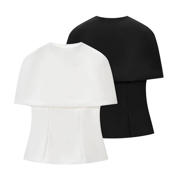 Women's sleeveless cape top with tailored peplum and textured crepe quality Mune Fashion