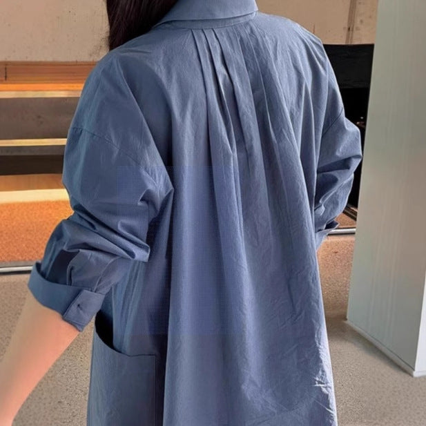 Women Long Oversized Shirt Dress made of Cotton Poplin with Side Pockets and Back Yoke Mune Fashion