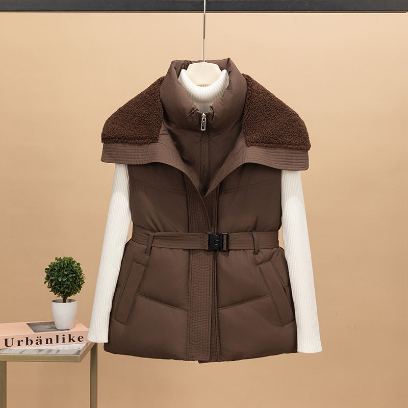 Ladies nan quilted vest with removable Sherpa hood and ribbed knit sleeves Mune Fashion