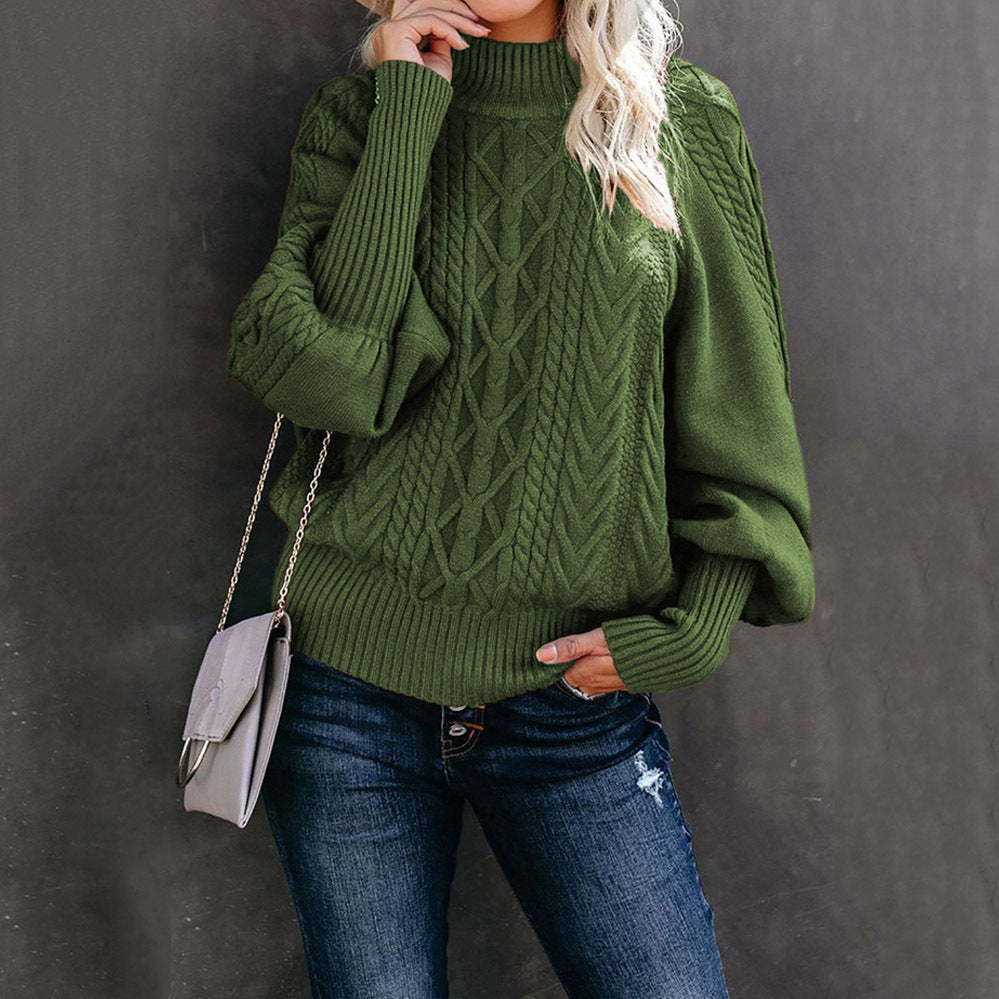 Women's cable knit sweater with turtleneck and balloon sleeves Mune Fashion