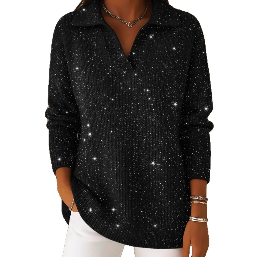 Women Elegant V-Pullover with Shiny Accents