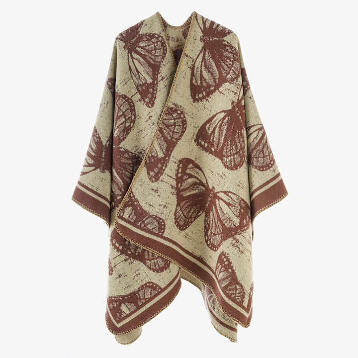 Women's oversized knit overlay in jacquard with butterfly motif and contrasting hem edge Mune Fashion