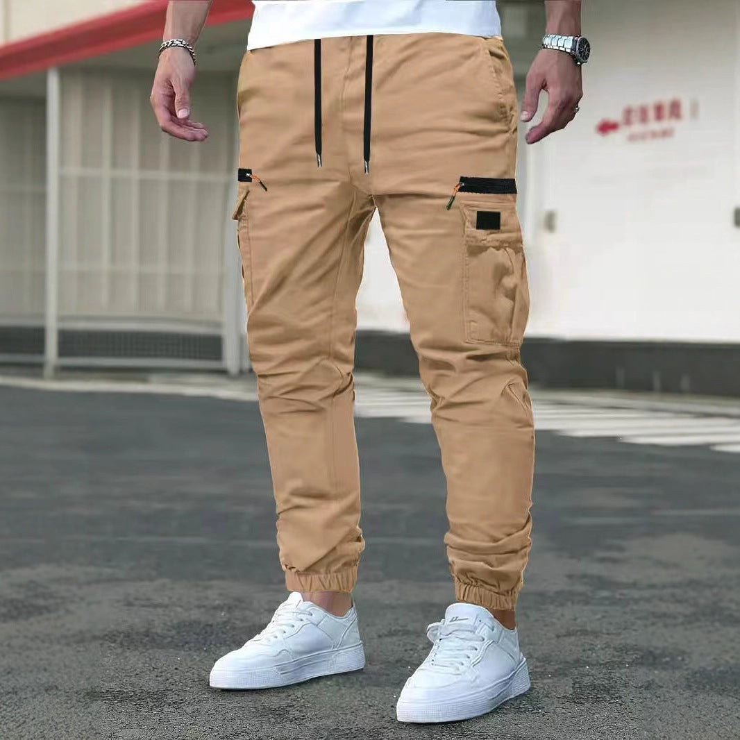 Men's Tapered Cargo Pants in Jogger Style with Elastic Waistband, Drop-Crotch Pocket & Zipper Pockets Mune Fashion