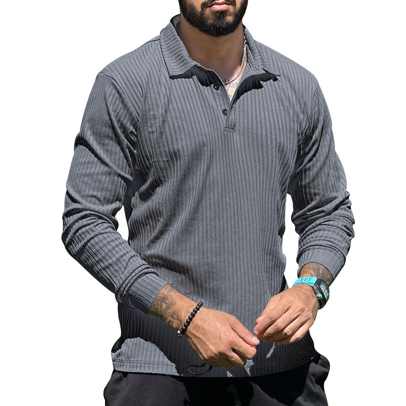 Men's ribbed long-sleeve polo with textured knit and half-button placket Mune Fashion